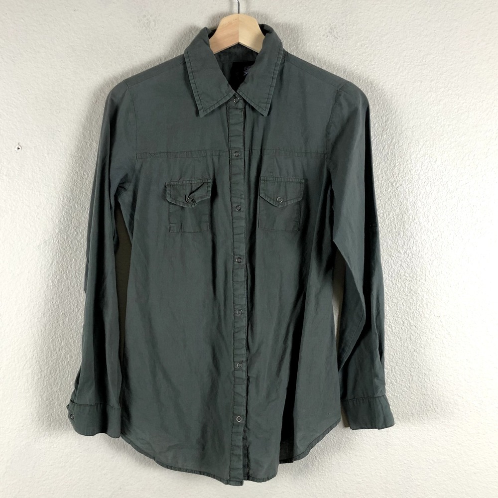 Fire Shirt Womens Medium Green Semi Sheer Snap Back Zip Utility Gorpcore Casual
